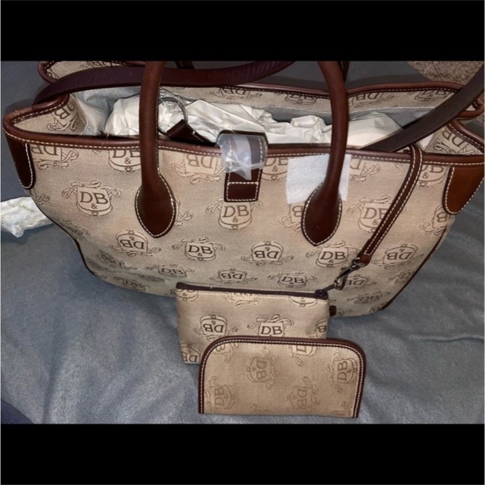 Dooney & Bourke Tan and Brown Logo Tote Set